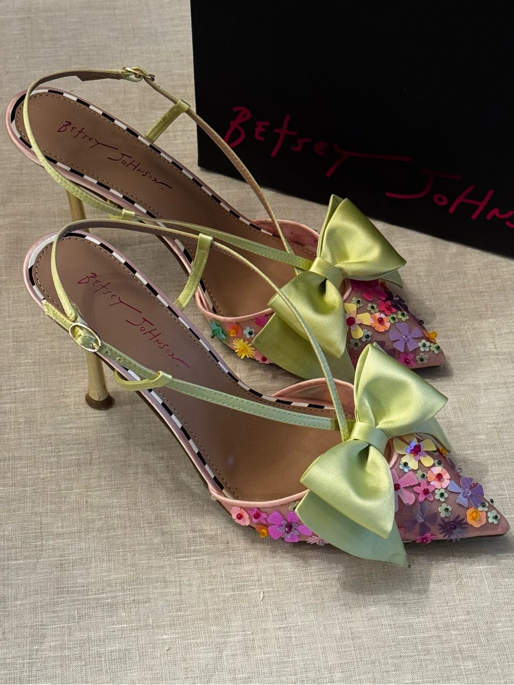 Betsey Johnson “Melisa Pink Multi” Floral Bow Heels - Size 11 - Picture 5 of 13